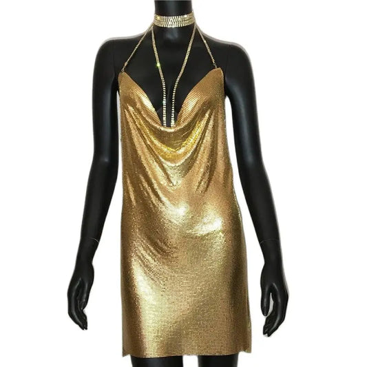 Gold Sequined Mini Dress